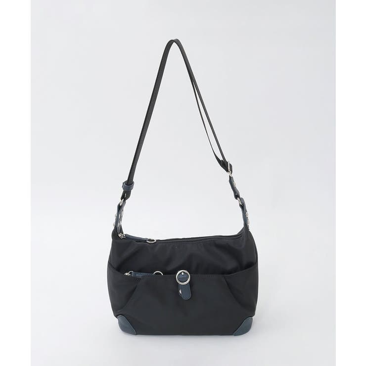 ブラック×ネイビー | [撥水/軽量]レザーポイントナイロンショルダーバッグ | MK MICHEL KLEIN BAG