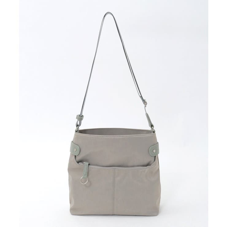 ベージュ×グリーン | [撥水/軽量]アクセントレザースクエアショルダーバッグ | MK MICHEL KLEIN BAG
