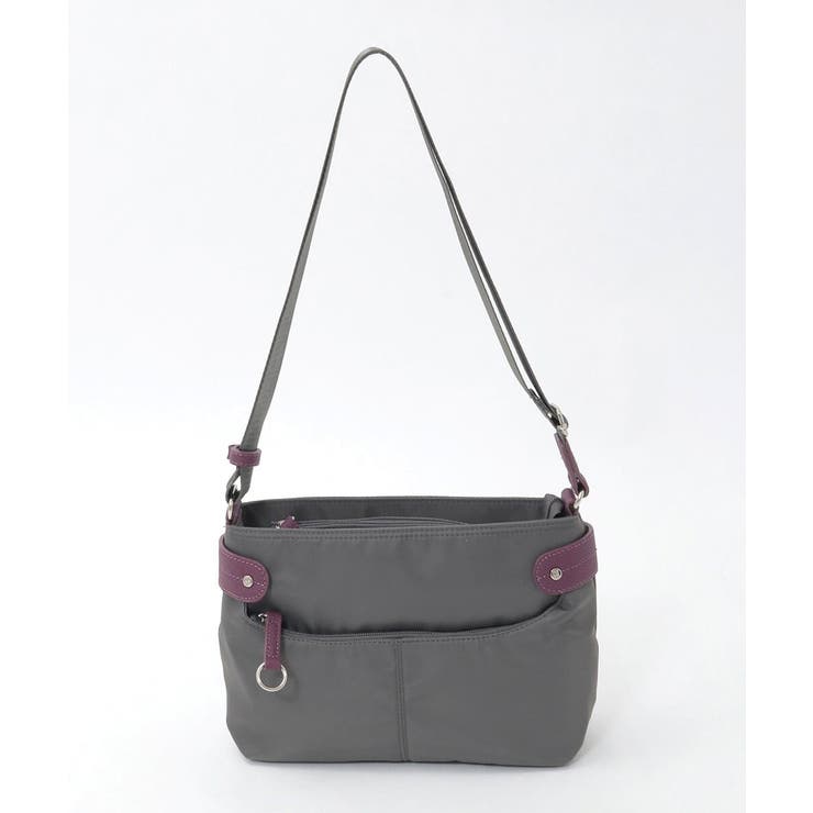 グレー×パープル | [撥水/軽量]アクセントレザーコンパクトショルダーバッグ | MK MICHEL KLEIN BAG