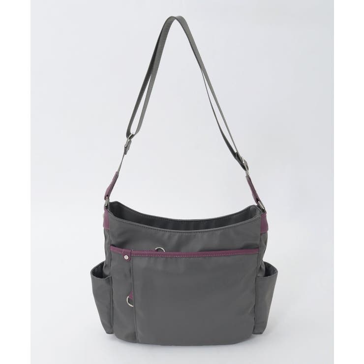 グレー×パープル | [撥水/軽量]アクセントレザーショルダーバッグ | MK MICHEL KLEIN BAG