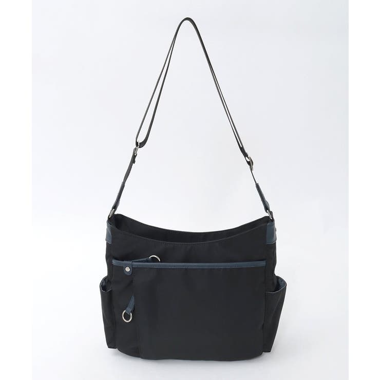 ブラック×ネイビー | [撥水/軽量]アクセントレザーショルダーバッグ | MK MICHEL KLEIN BAG