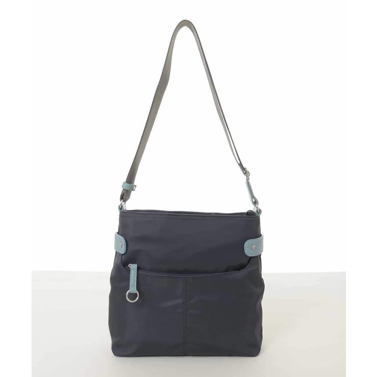 ネイビー×ライトブルー | [撥水/軽量]アクセントレザースクエアショルダーバッグ | MK MICHEL KLEIN BAG