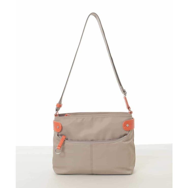 ベージュ×オレンジ | [撥水/軽量]アクセントレザーコンパクトショルダーバッグ | MK MICHEL KLEIN BAG