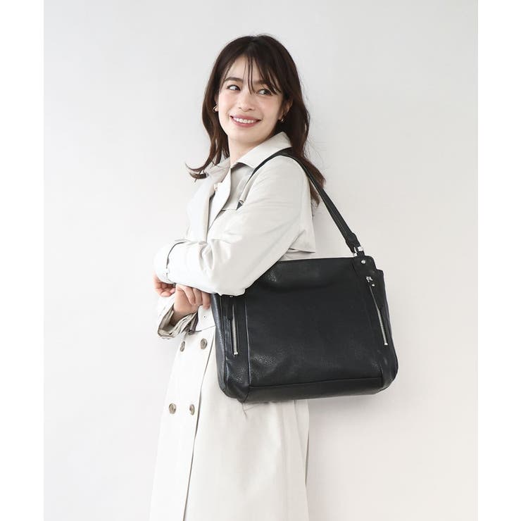 ブラック | [2WAY/A4収納可]ジップデザインスクエアトートバッグ | MK MICHEL KLEIN BAG