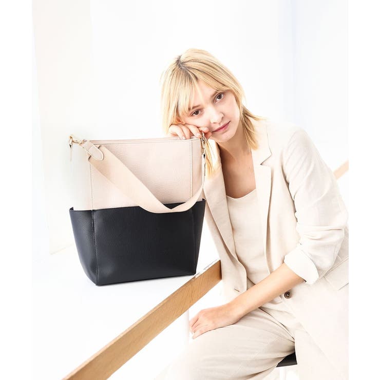 アイボリー×ブラック | [2WAY]バイカラーデザインバッグ | MK MICHEL KLEIN BAG