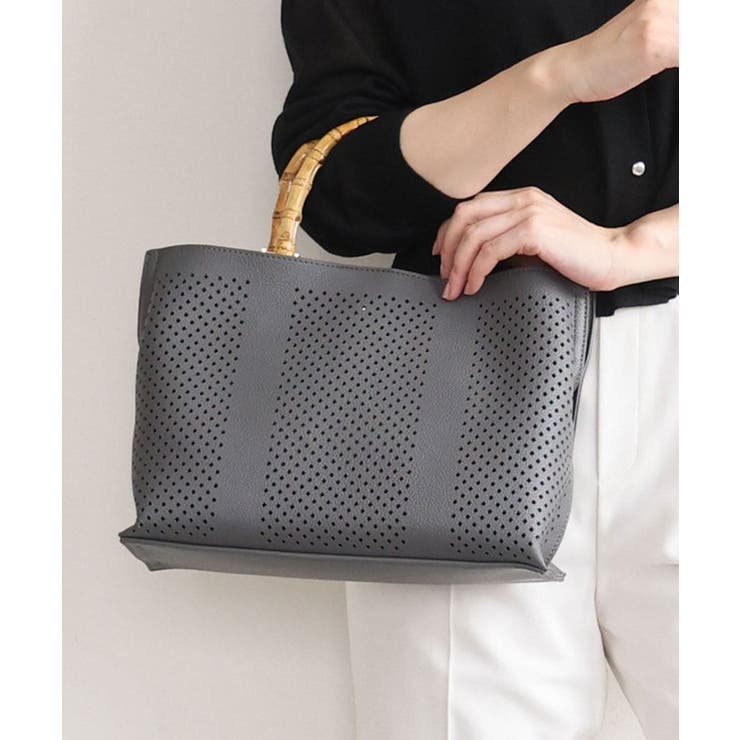 グレー | [2WAY]バンブーハンドルパンチングバッグ | MK MICHEL KLEIN BAG