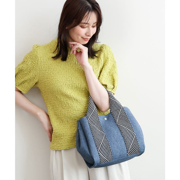 ネイビー | [2WAY/インバッグ付き]ヘリンボーンハンドルミニトートバッグ | MK MICHEL KLEIN BAG