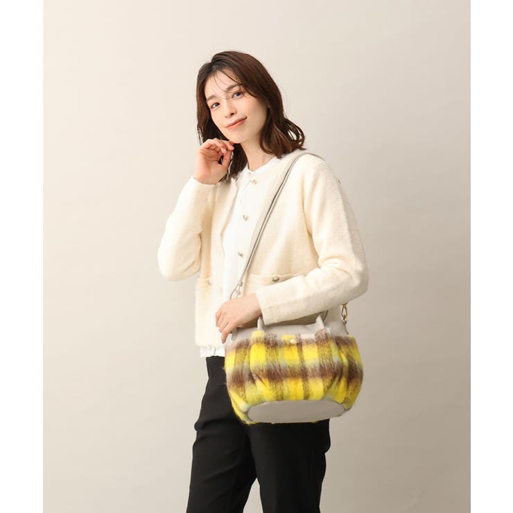 イエロー | [2WAY]ニュアンスチェックラウンドトートバッグ | MK MICHEL KLEIN BAG
