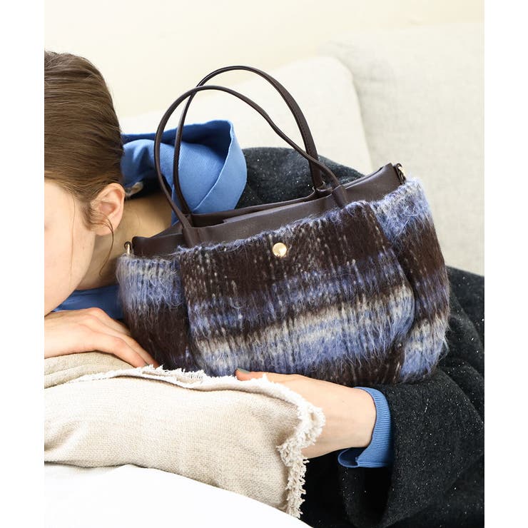 ブルー | [2WAY]ニュアンスチェックラウンドトートバッグ | MK MICHEL KLEIN BAG
