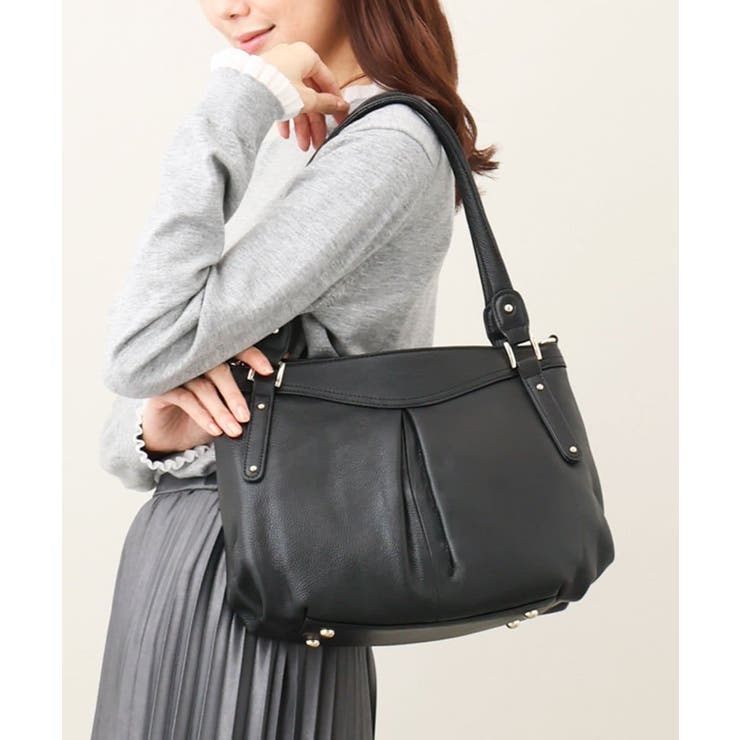 ブラック | [2WAY]フロントタックラウンドトートバッグ | MK MICHEL KLEIN BAG
