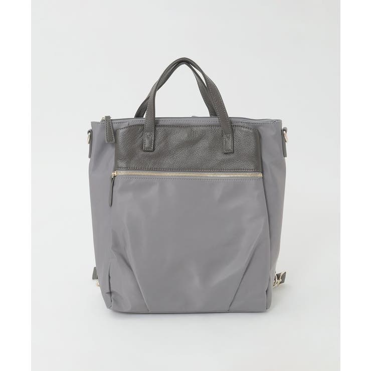 グレージュ | [3WAY/撥水]レザーナイロン多機能スクエアバッグ | MK MICHEL KLEIN BAG