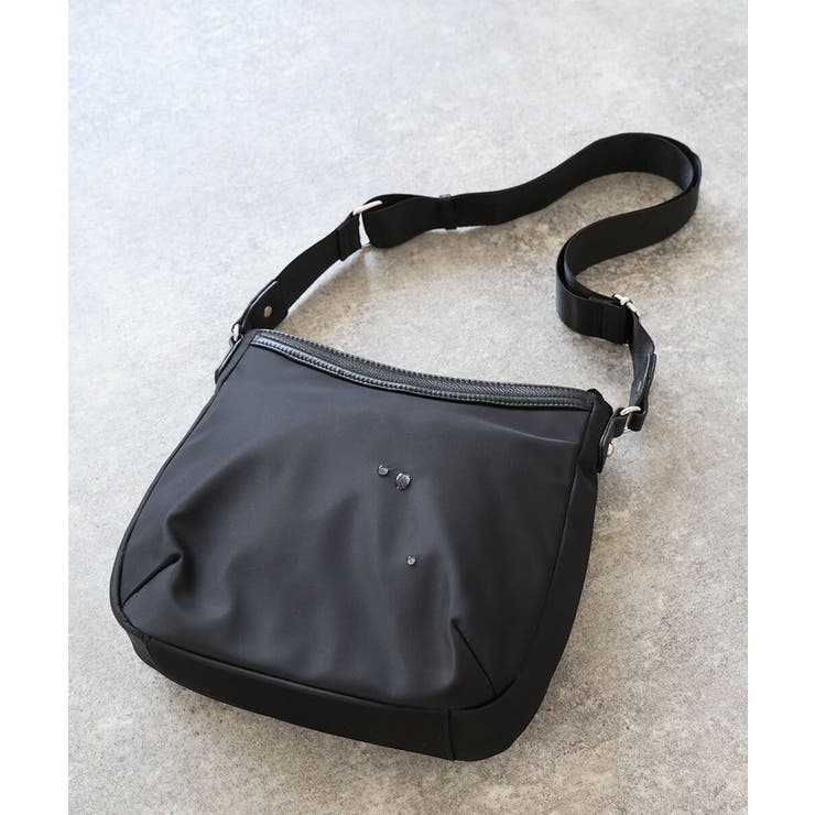 ブラック | [撥水/軽量]ラウンドデザインレザーナイロンショルダー | MK MICHEL KLEIN BAG