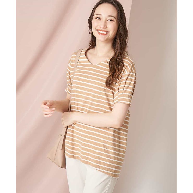ベージュ | コクーンシルエットボーダーカットソー | OFUON