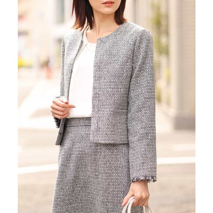 グレー | [セットアップ対応]ラメツイードノーカラージャケット | OFUON