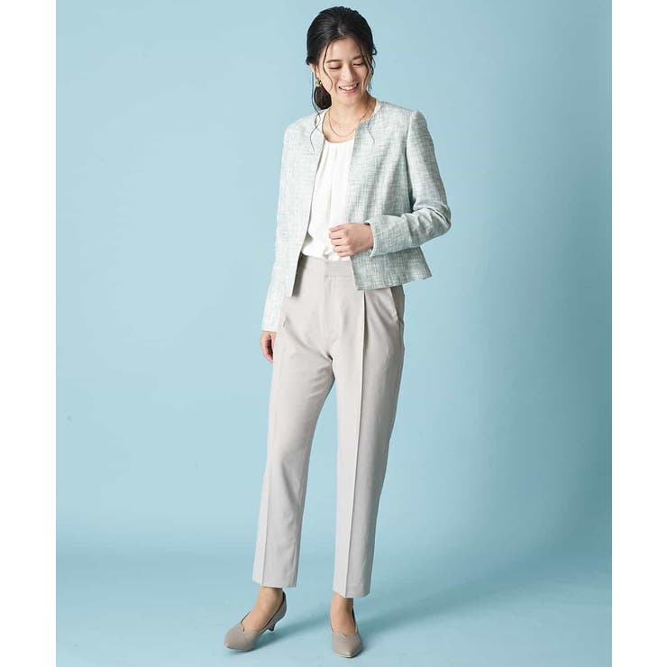 配色パイピングツィードノーカラージャケット[品番：ITKW0002935