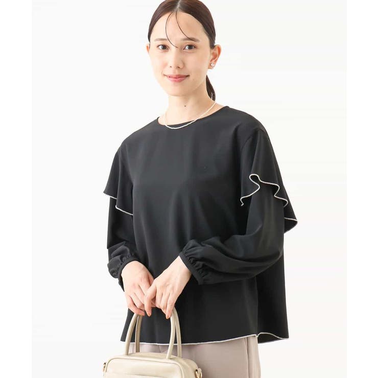 ブラック | 配色メロー フレアーデザインブラウス/洗える/WEB限定サイズあり | OFUON