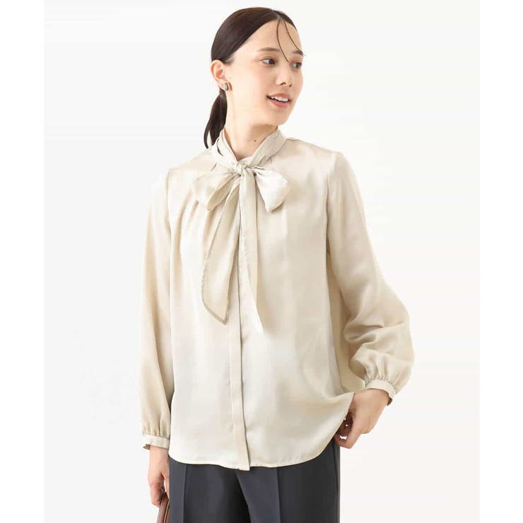 リボン付きバンドカラーブラウス/洗える/WEB限定サイズあり | OFUON | 詳細画像2 