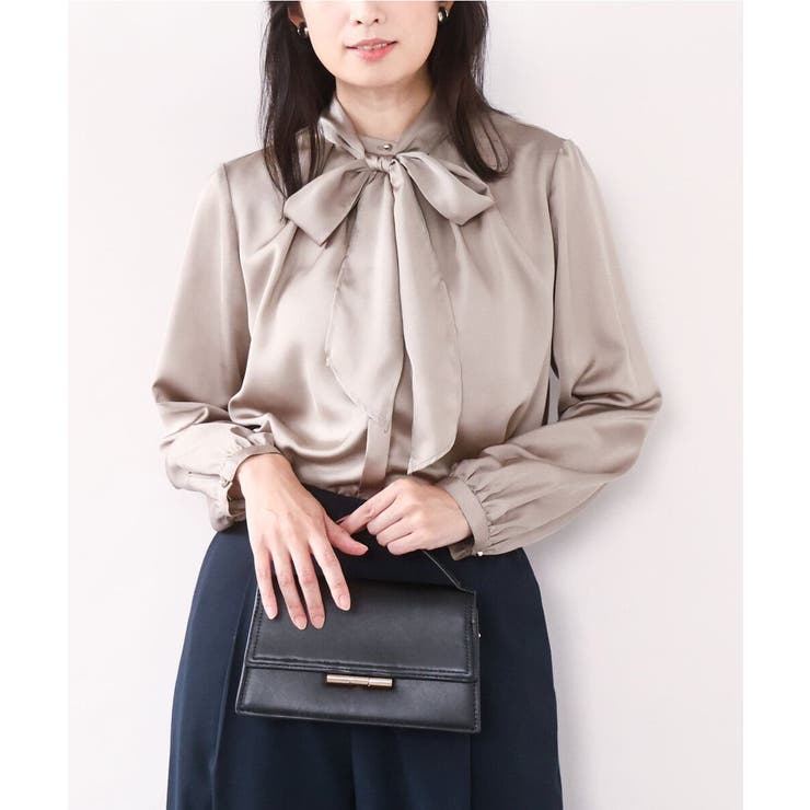 モカ | リボン付きバンドカラーブラウス/洗える/WEB限定サイズあり | OFUON