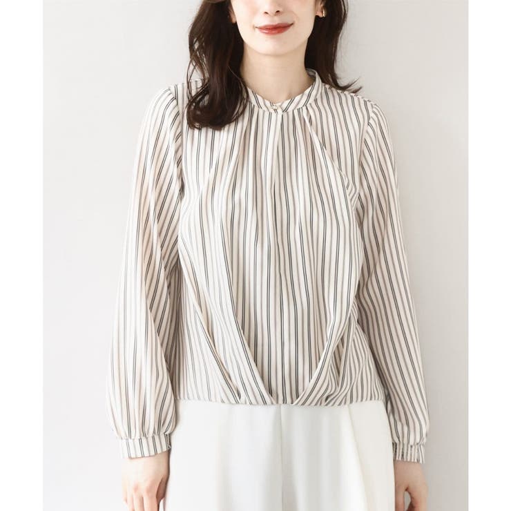 ベージュ（ストライプ） | フロントタックデザインブラウス/洗える/WEB限定 | OFUON