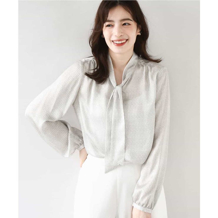 アイボリー | 幾何柄ボウタイブラウス/洗える/WEB限定サイズあり | OFUON