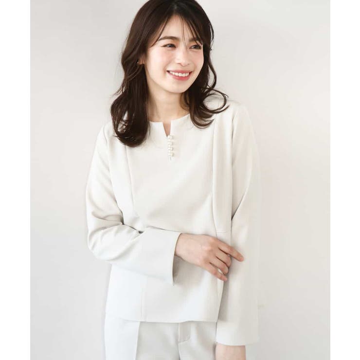 ベージュ | ダブルクロス ペプラムブラウス/洗える/WEB限定サイズあり | OFUON