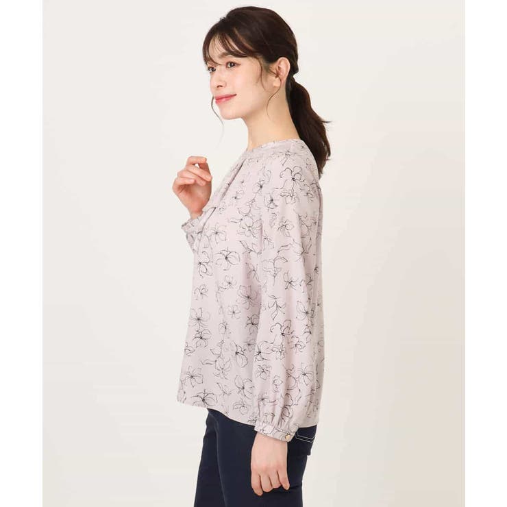ラインフラワーボウタイ風ブラウス/洗える | OFUON | 詳細画像17 