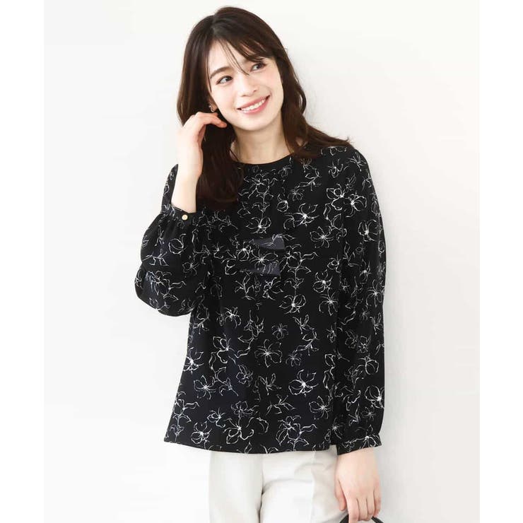 ラインフラワーボウタイ風ブラウス/洗える | OFUON | 詳細画像2 