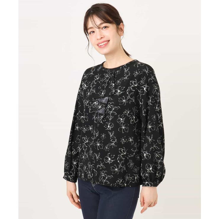 ラインフラワーボウタイ風ブラウス/洗える | OFUON | 詳細画像24 