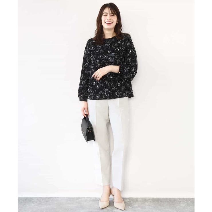 ラインフラワーボウタイ風ブラウス/洗える | OFUON | 詳細画像5 