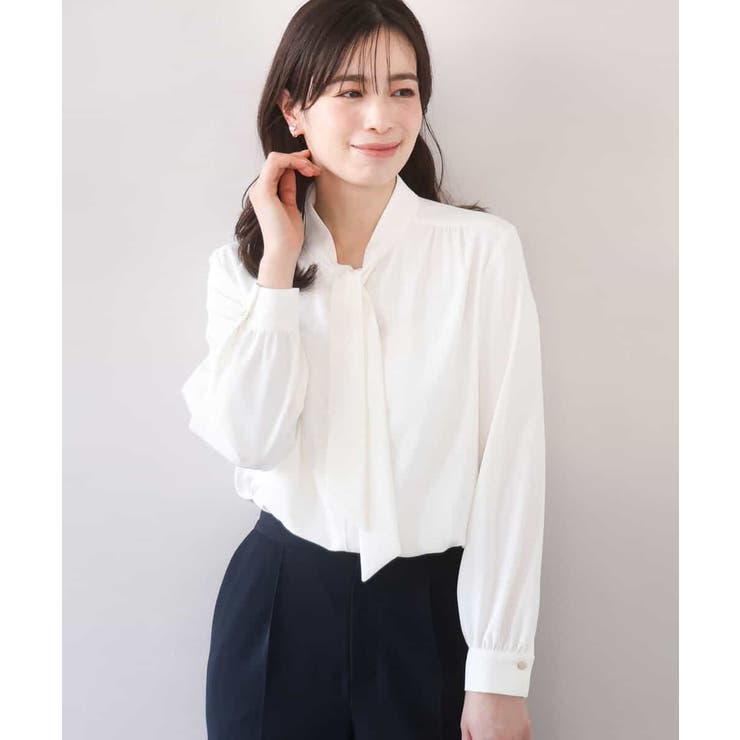 ホワイト | スムースジョーゼットボウブラウス/洗える/WEB限定サイズあり | OFUON