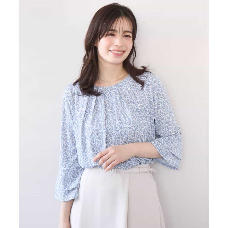 カリグラフィープリント フレアー袖ジャージブラウス 洗える | OFUON | 詳細画像2 