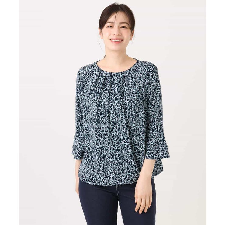 カリグラフィープリント フレアー袖ジャージブラウス 洗える | OFUON | 詳細画像19 