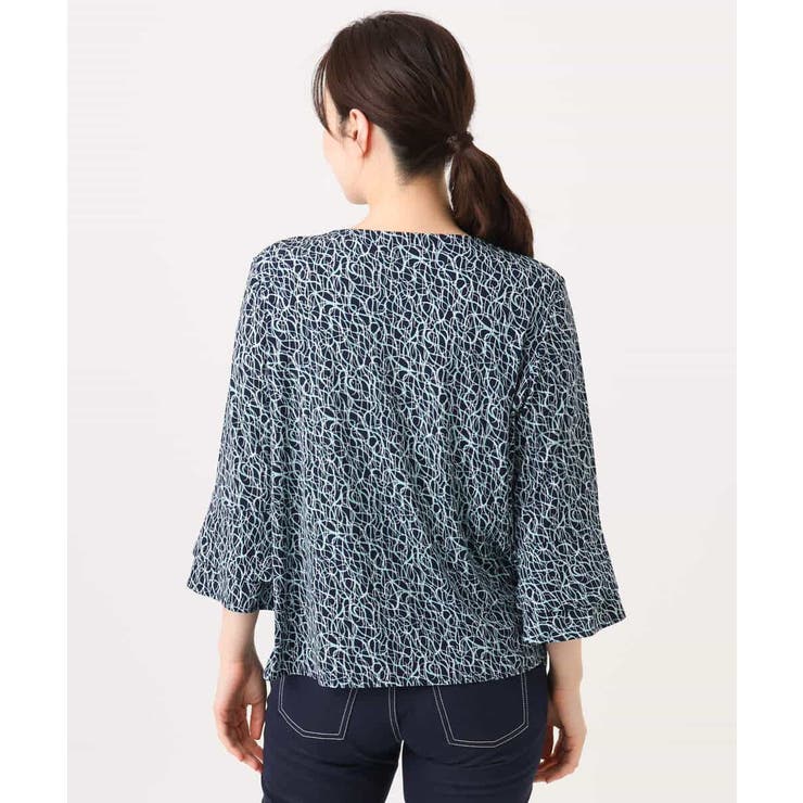 カリグラフィープリント フレアー袖ジャージブラウス 洗える | OFUON | 詳細画像21 