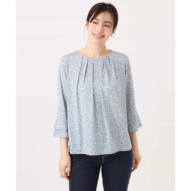 カリグラフィープリント フレアー袖ジャージブラウス 洗える | OFUON | 詳細画像26 