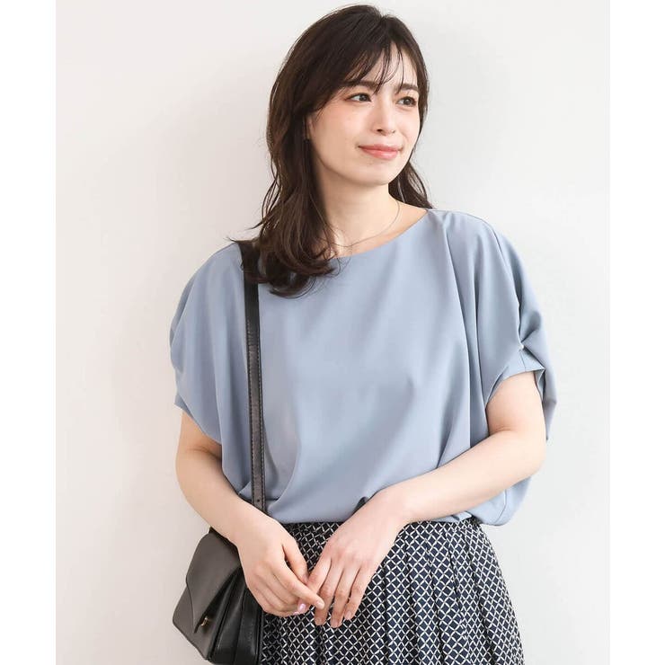 ライトブルー | ストレッチパール調タックブラウス UVカット 接触冷感 | OFUON