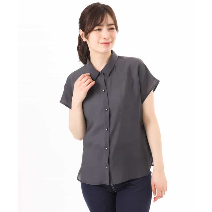 メタル釦シアーフレンチスリーブブラウス/接触冷感/洗える/WEB限定サイズあり | OFUON | 詳細画像27 