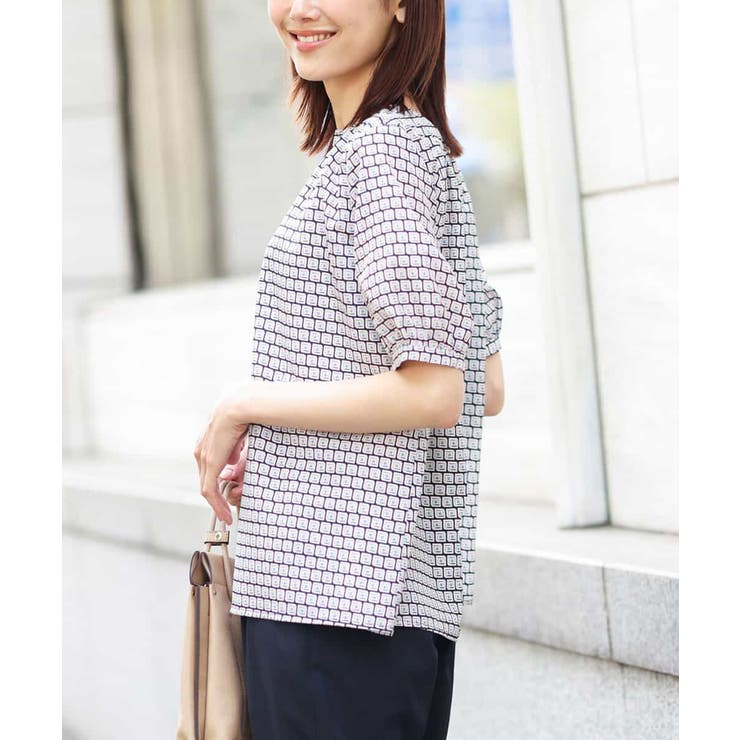 ブラック | カラースクエアプリント2wayブラウス/洗える | OFUON