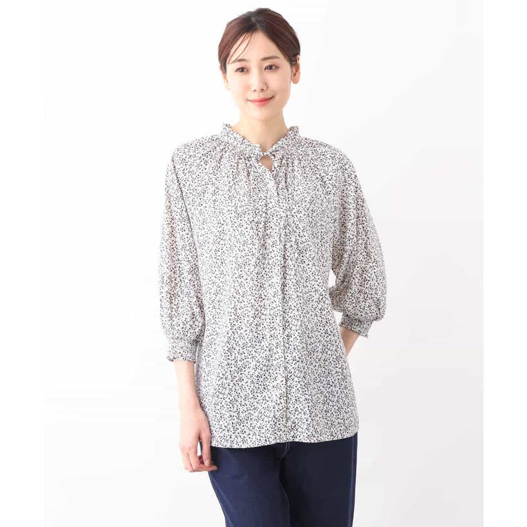 小花柄シャーリングブラウス/前後2way/洗える | OFUON | 詳細画像28 