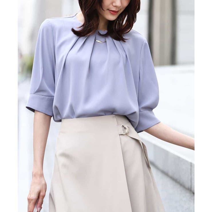 グレイッシュブルー | フロントタックジョーゼットブラウス/洗える/WEB限定サイズ | OFUON