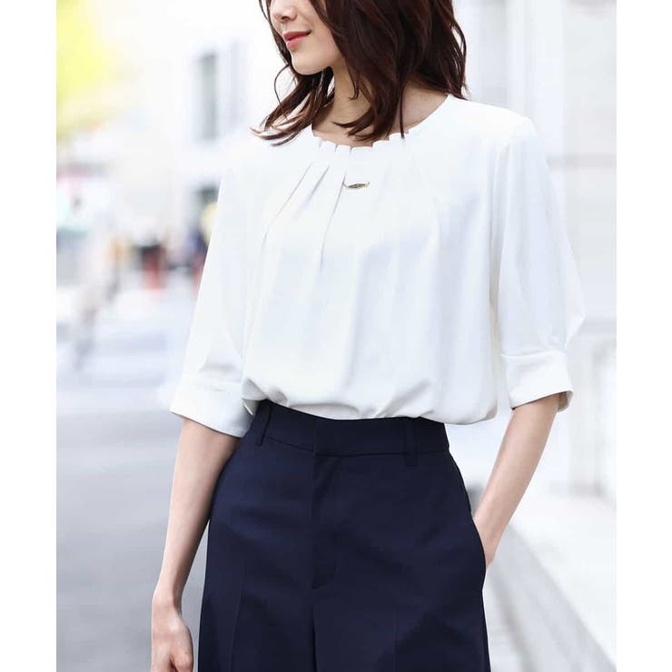 ホワイト | フロントタックジョーゼットブラウス/洗える/WEB限定サイズ | OFUON