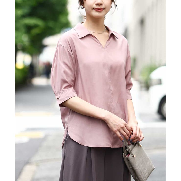 ピンク | スキッパーシャツブラウス/洗える | OFUON
