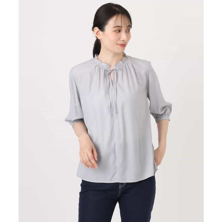 ドットジャガードフリルリボンブラウス/UVカット/洗える/WEB限定サイズあり | OFUON | 詳細画像16 