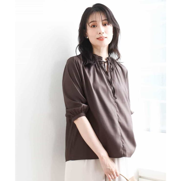 ドットジャガードフリルリボンブラウス/UVカット/洗える/WEB限定サイズあり | OFUON | 詳細画像2 