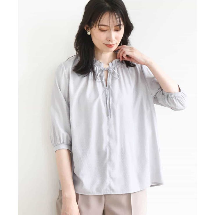 ドットジャガードフリルリボンブラウス/UVカット/洗える/WEB限定サイズあり | OFUON | 詳細画像9 