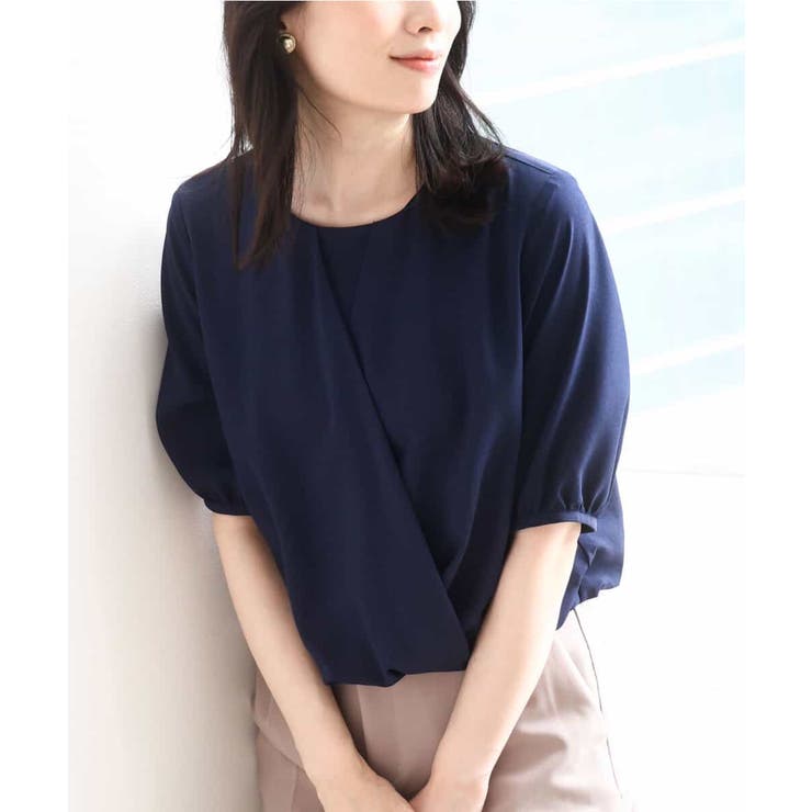 ネイビー | カシュクールデザインブラウス/接触冷感/速乾/洗える/WEB限定サイズあり | OFUON