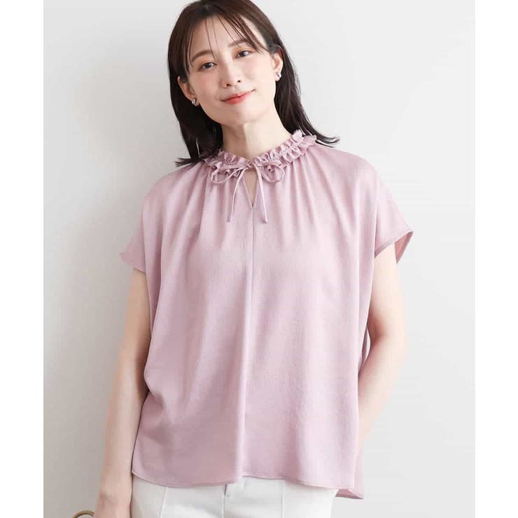 ギャザーフリルネックサテンブラウス/洗濯機で洗える/WEB限定サイズあり | OFUON | 詳細画像2 