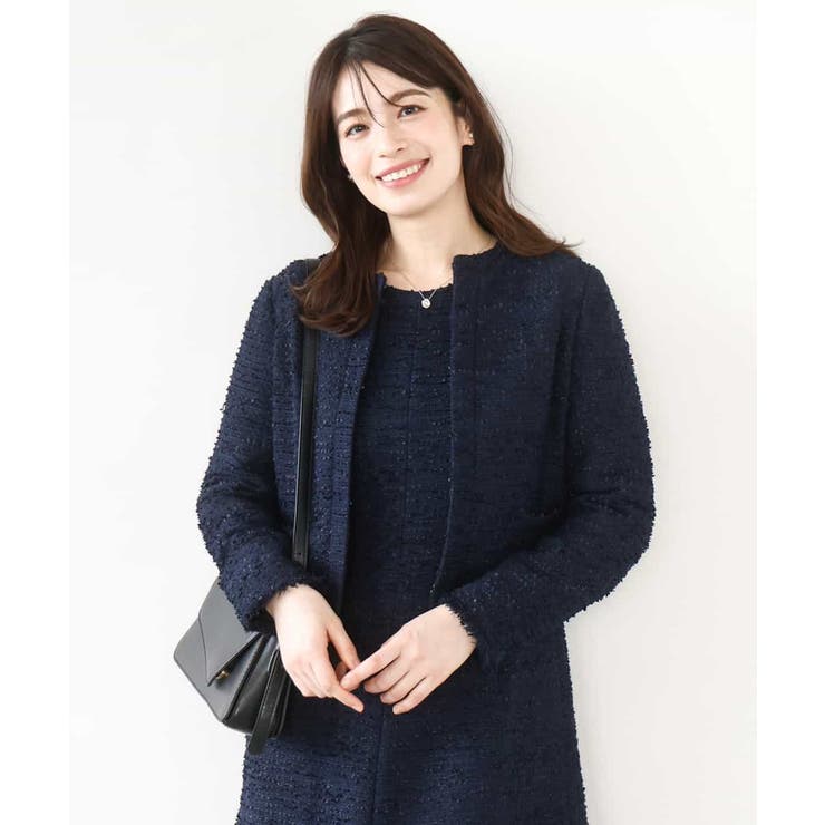 ネイビー | [セットアップ対応]ツイードノーカラージャケット/WEB限定 | OFUON