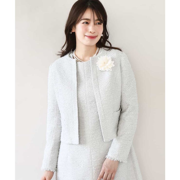 ライトグレー | [セットアップ対応]ツイードノーカラージャケット/WEB限定 | OFUON