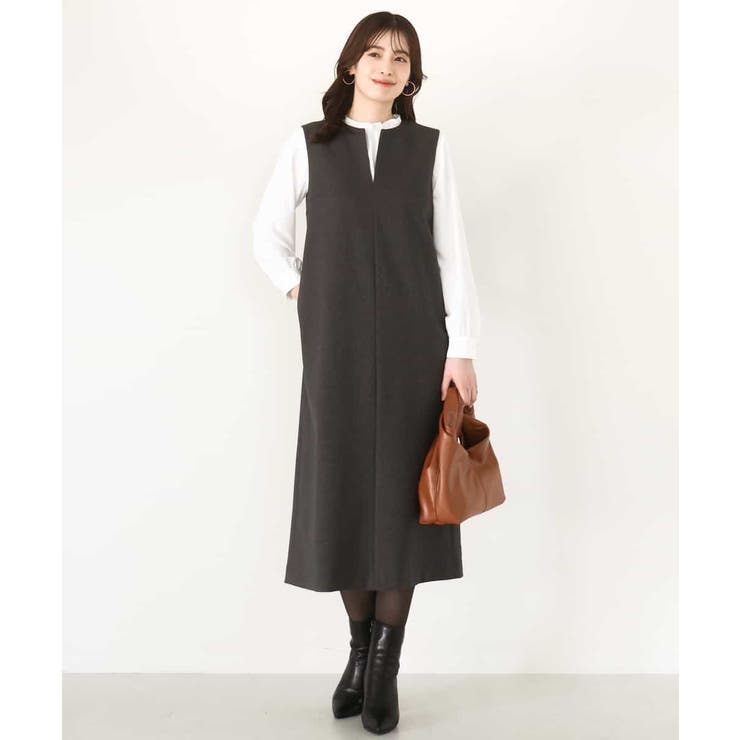 ダークグレー | キーネックデザインジャンパースカート/洗える/WEB限定サイズあり | OFUON