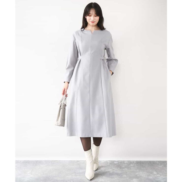 ライトグレー | ウールライクベルトデザインワンピース/洗える/WEB限定サイズあり | OFUON